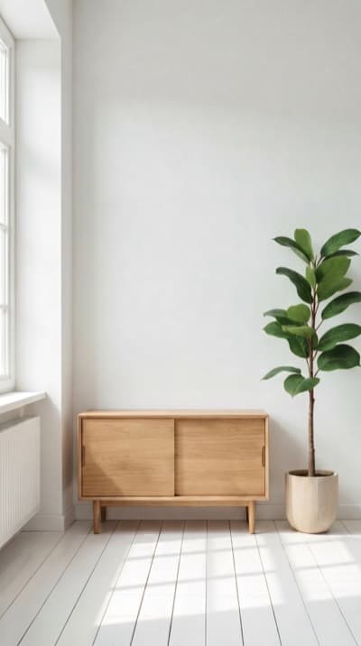 Armário Minimalista em Quarto com Planta