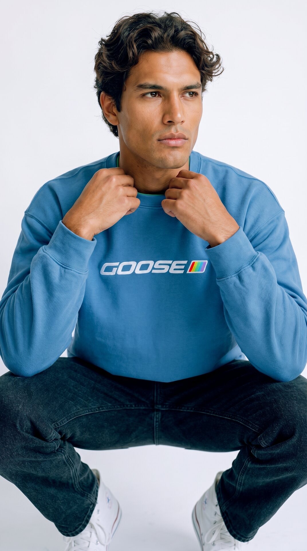 Blue Hoodie Squat Portrait
