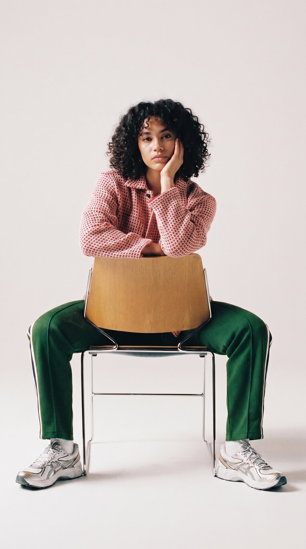 Pink Sweatshirt Chair Pose