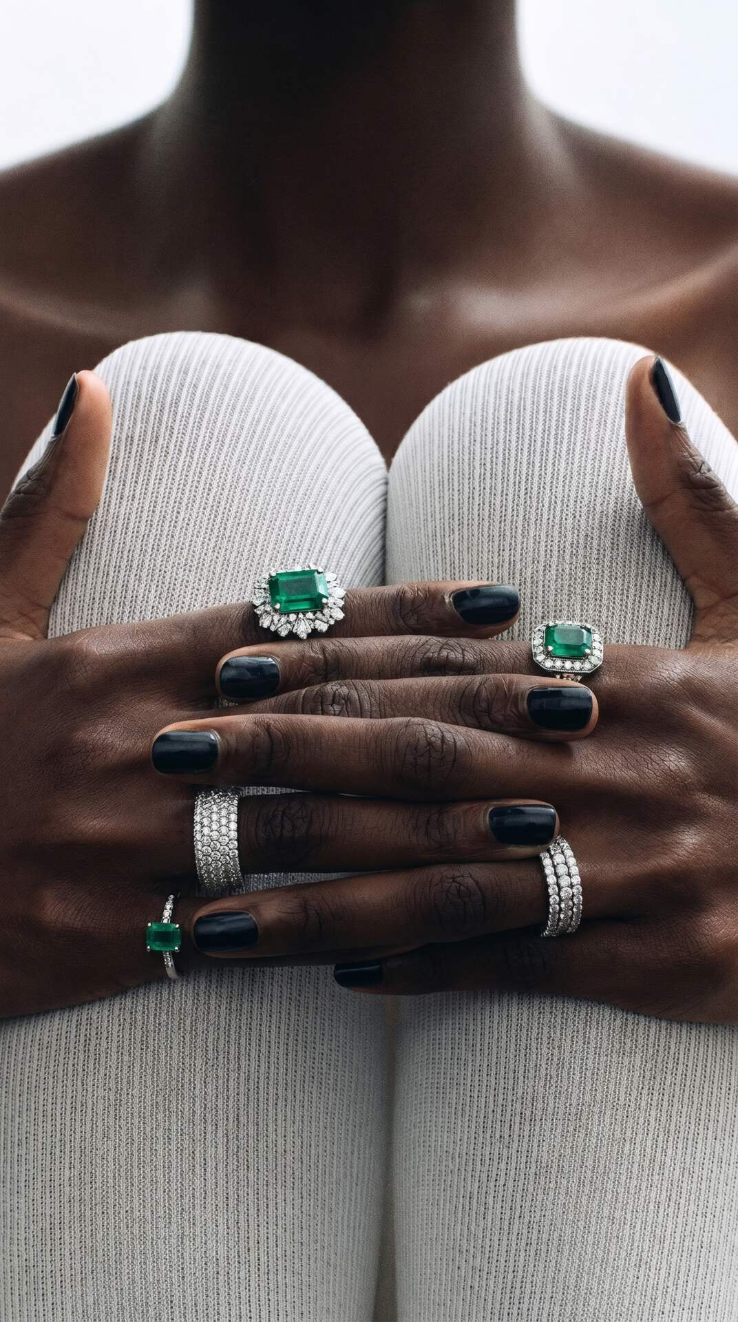 Emerald Ring Stack Knees