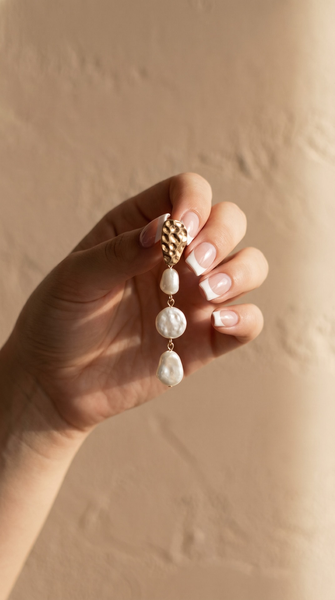 Pearl Drop Earring Hand Closeup