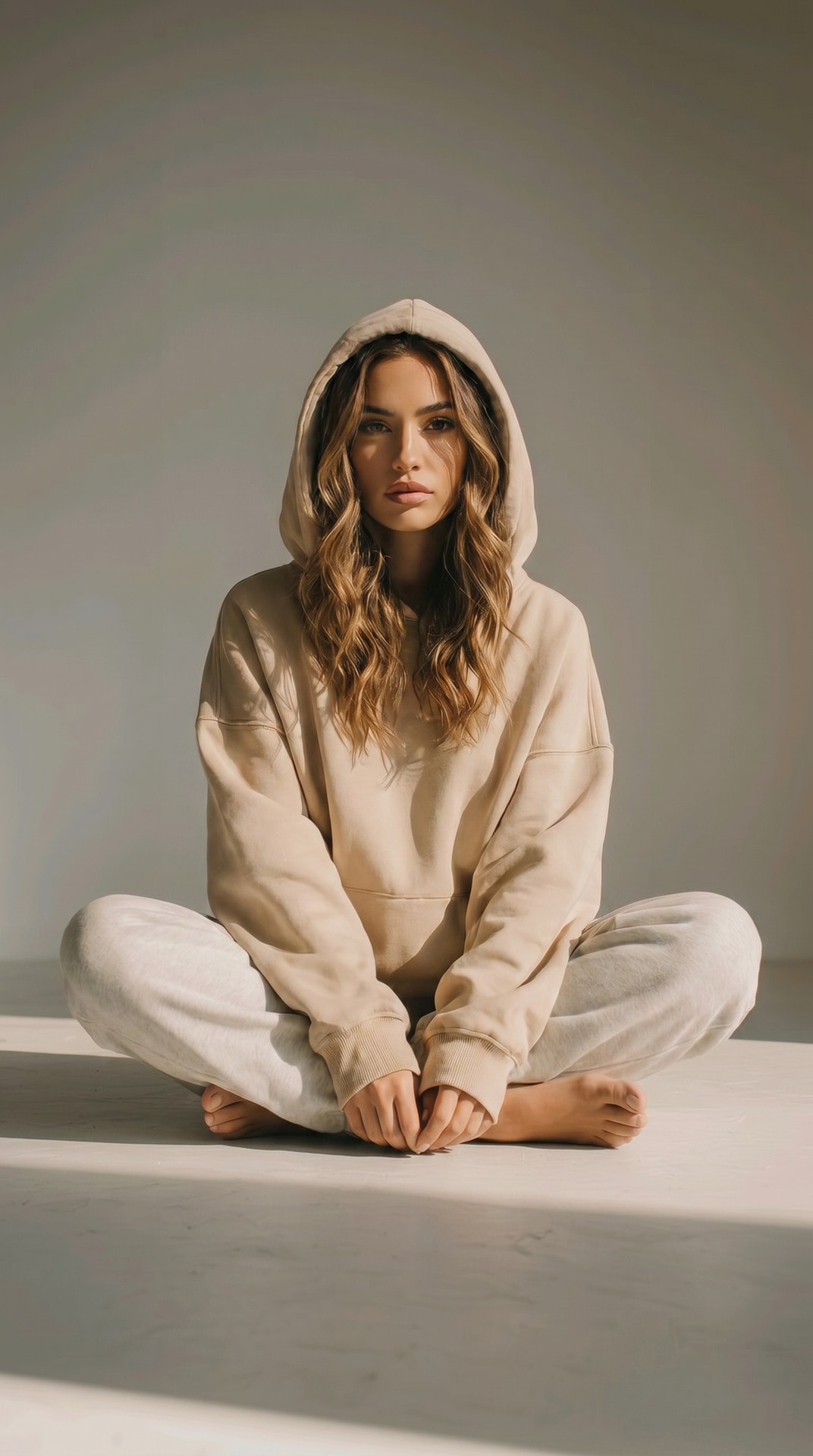 Cream Hoodie Floor Sit