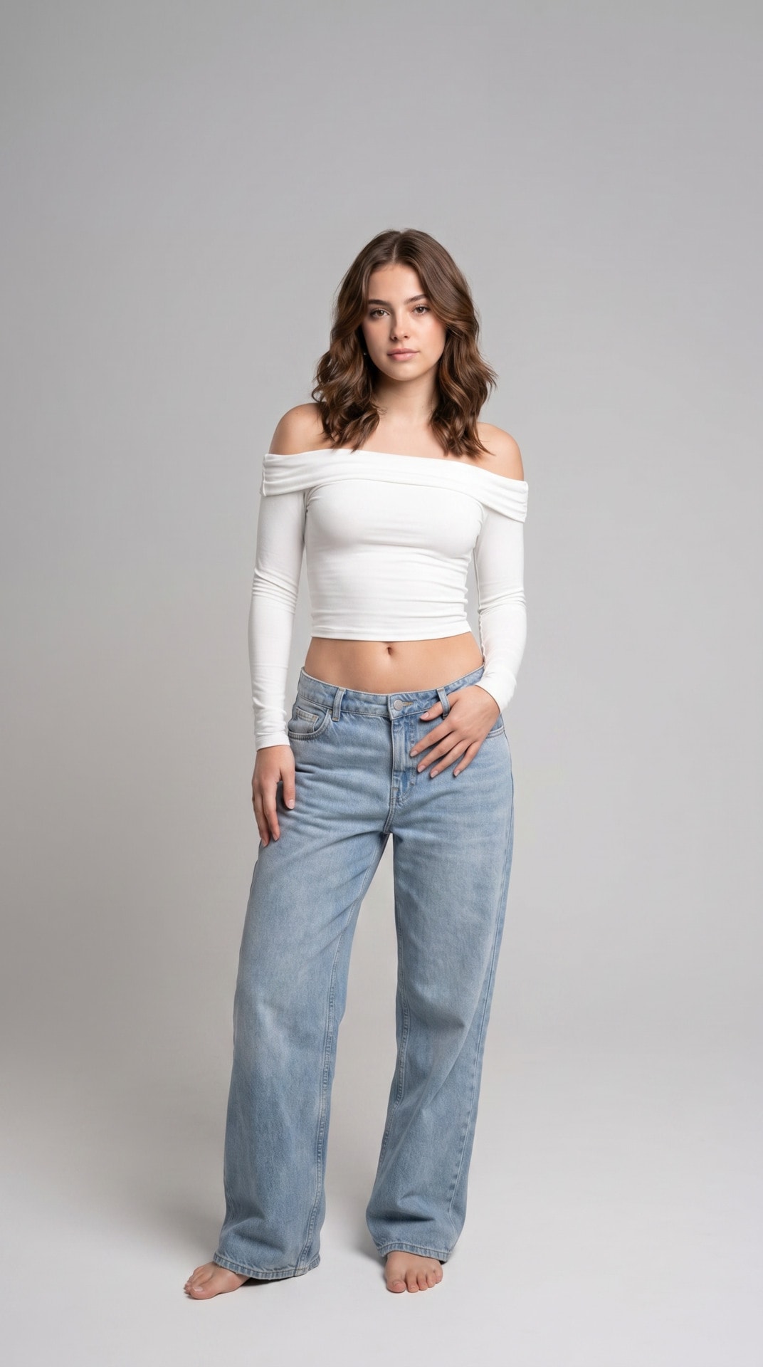 Off Shoulder White Top Denim Studio