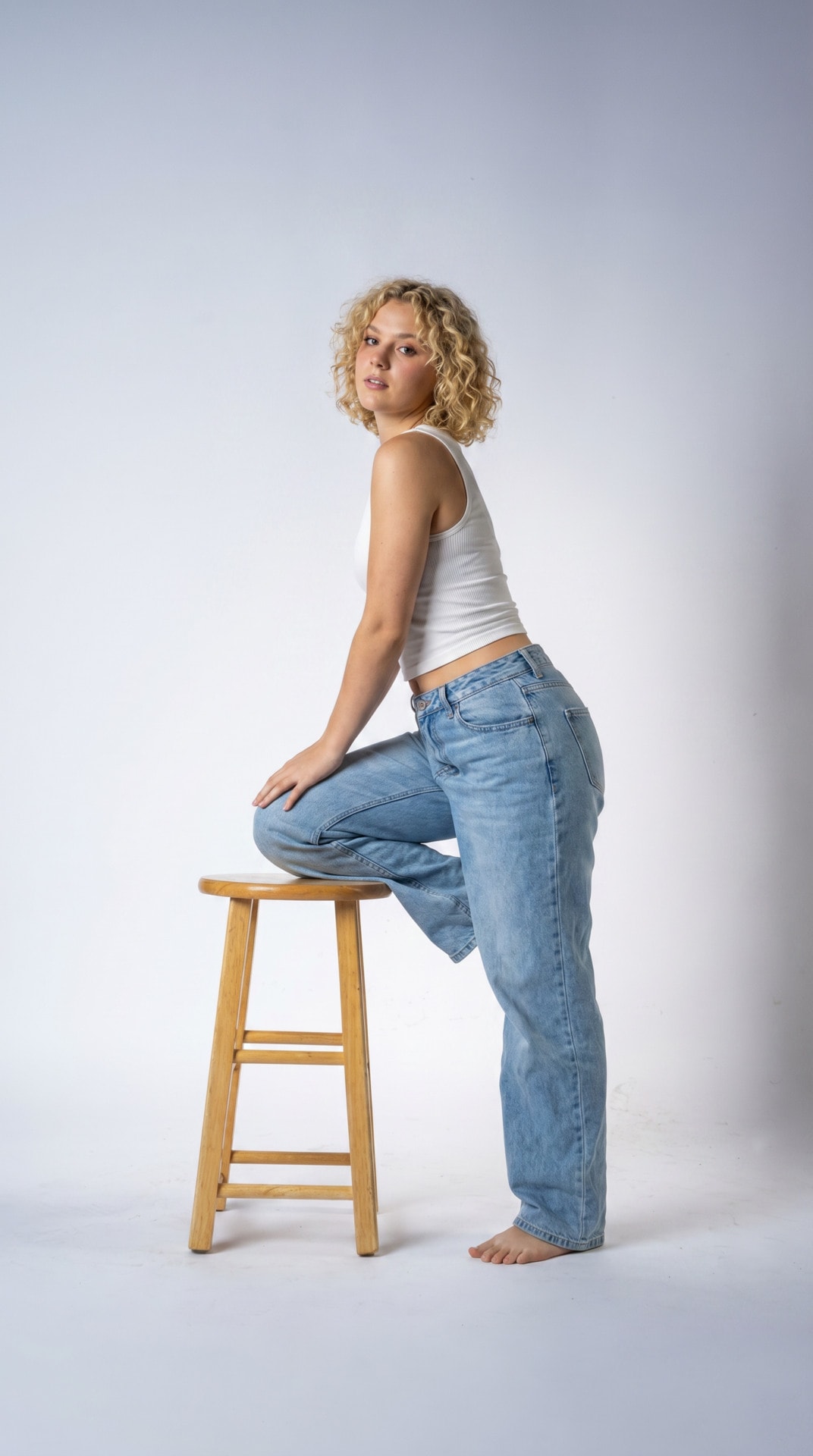 White Crop Denim Stool Profile