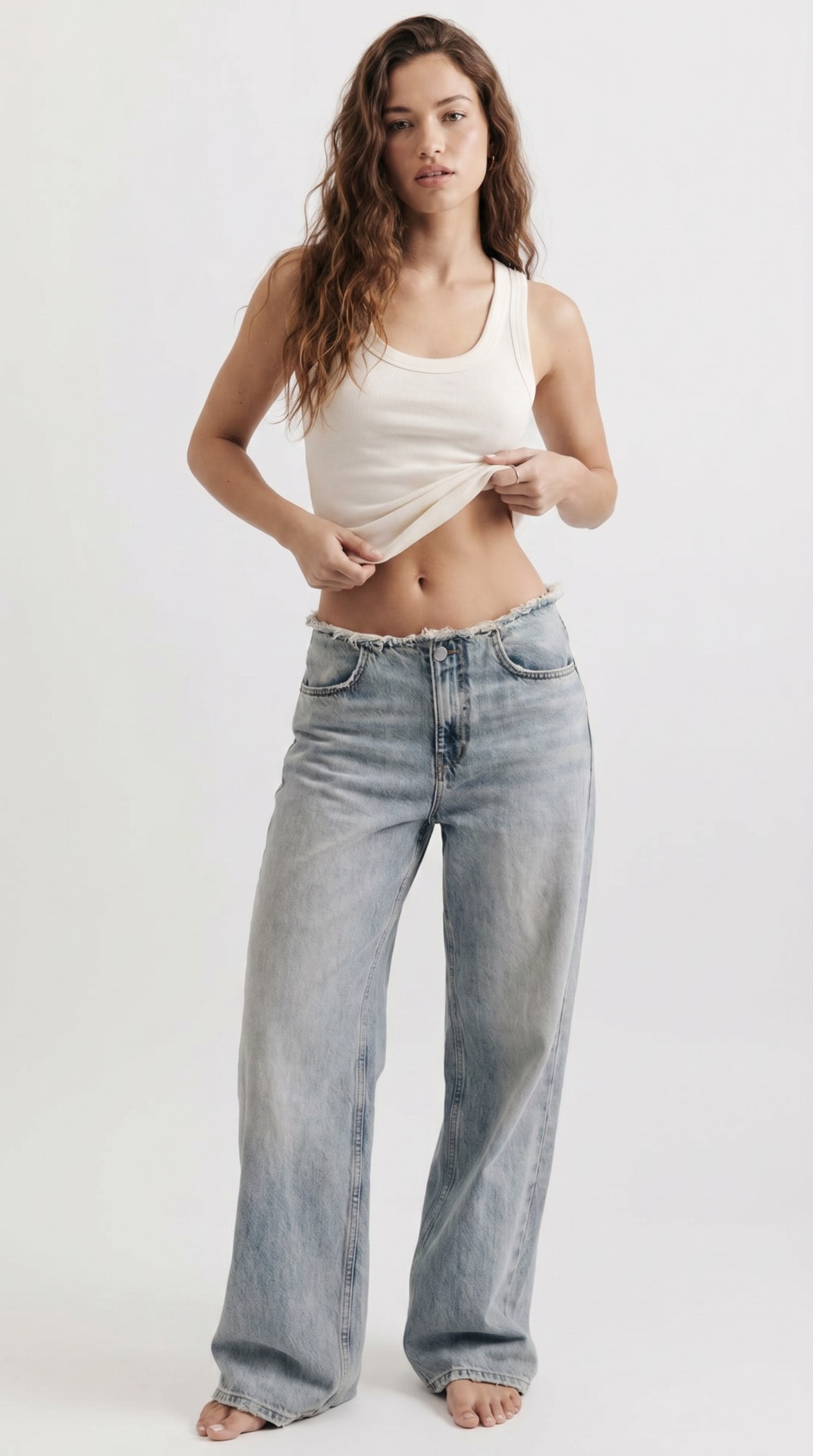 White Crop Light Denim Studio