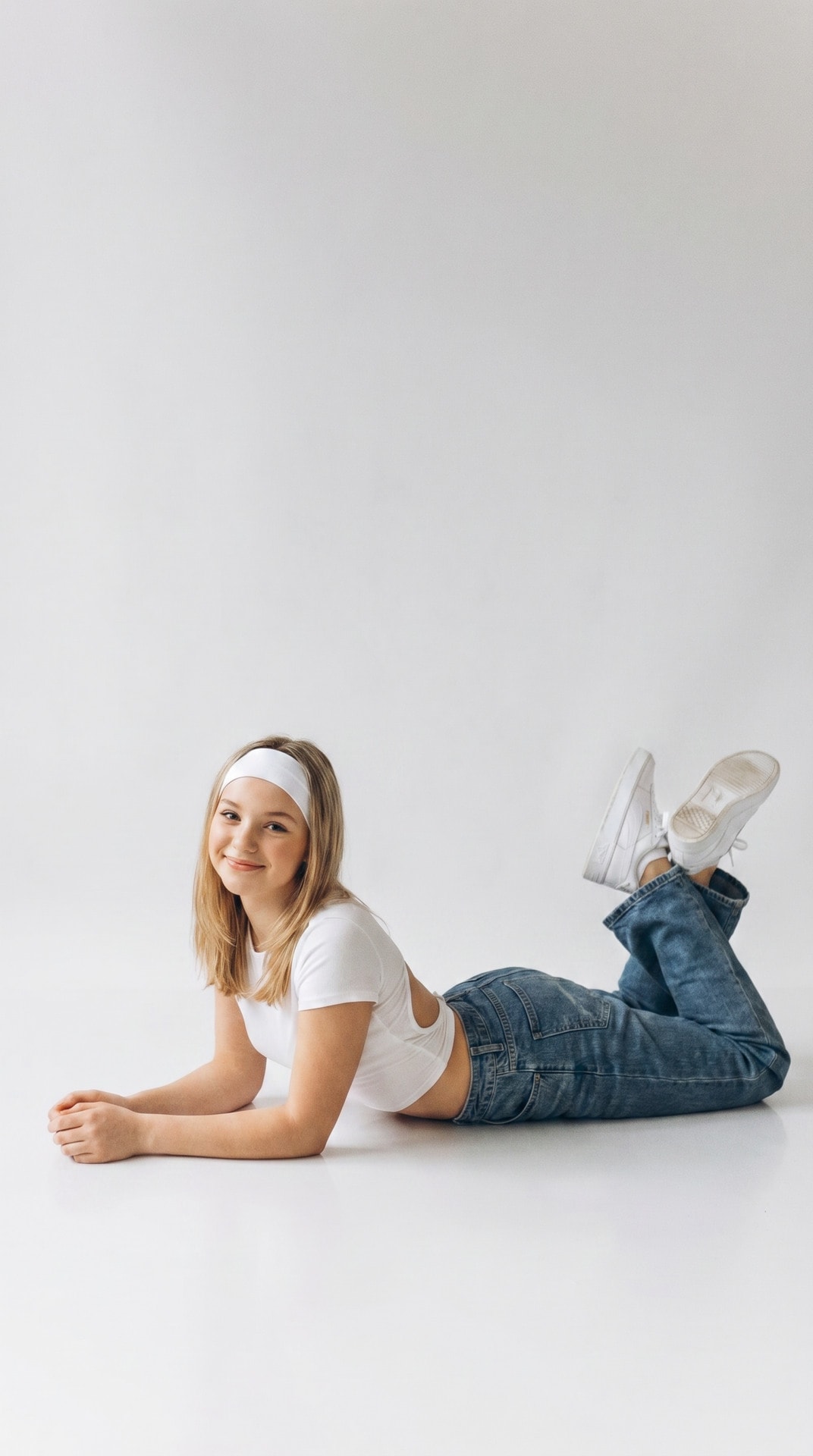 White Headband Denim Floor Recline