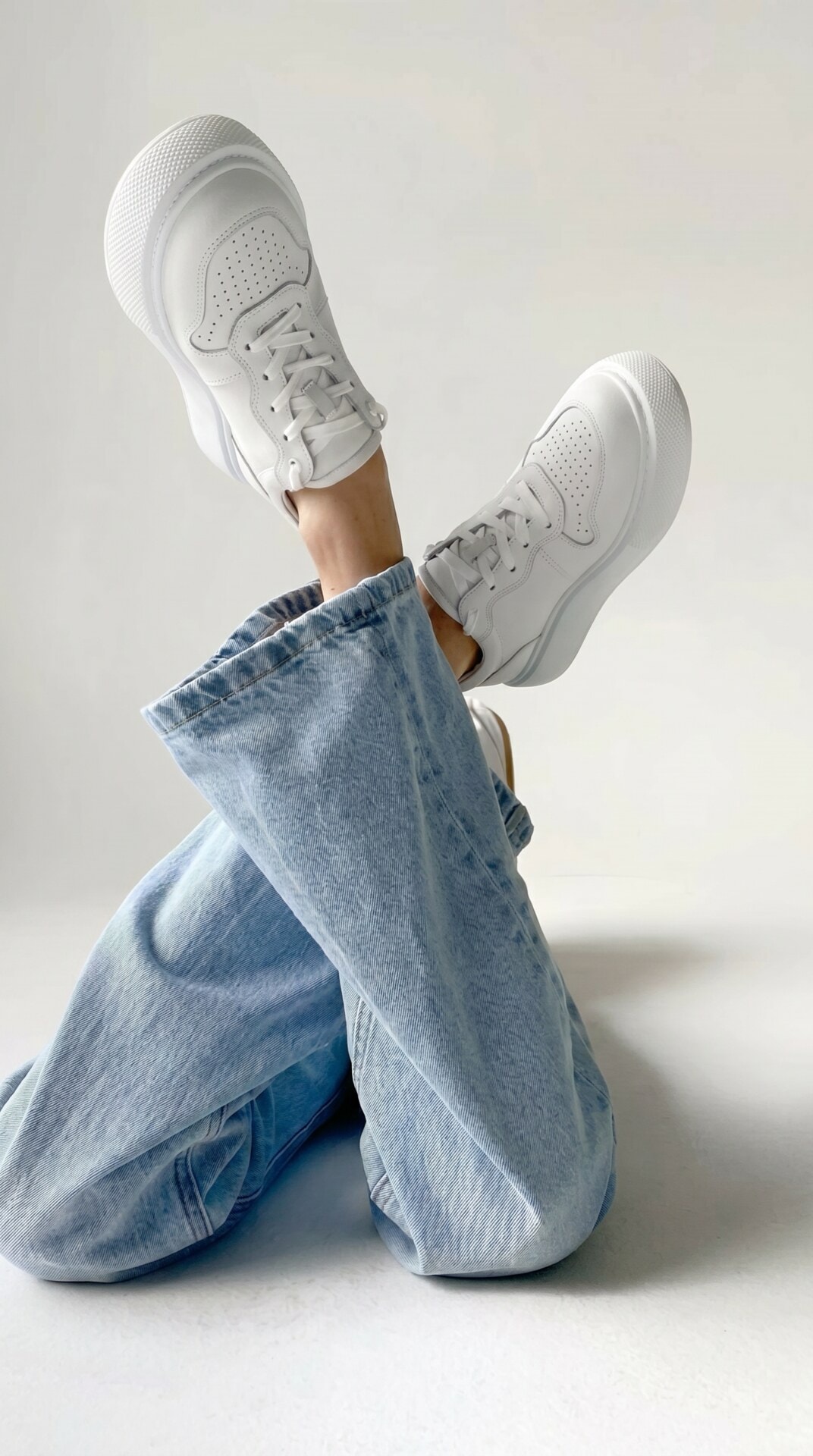White Sneakers Denim Leg Pose