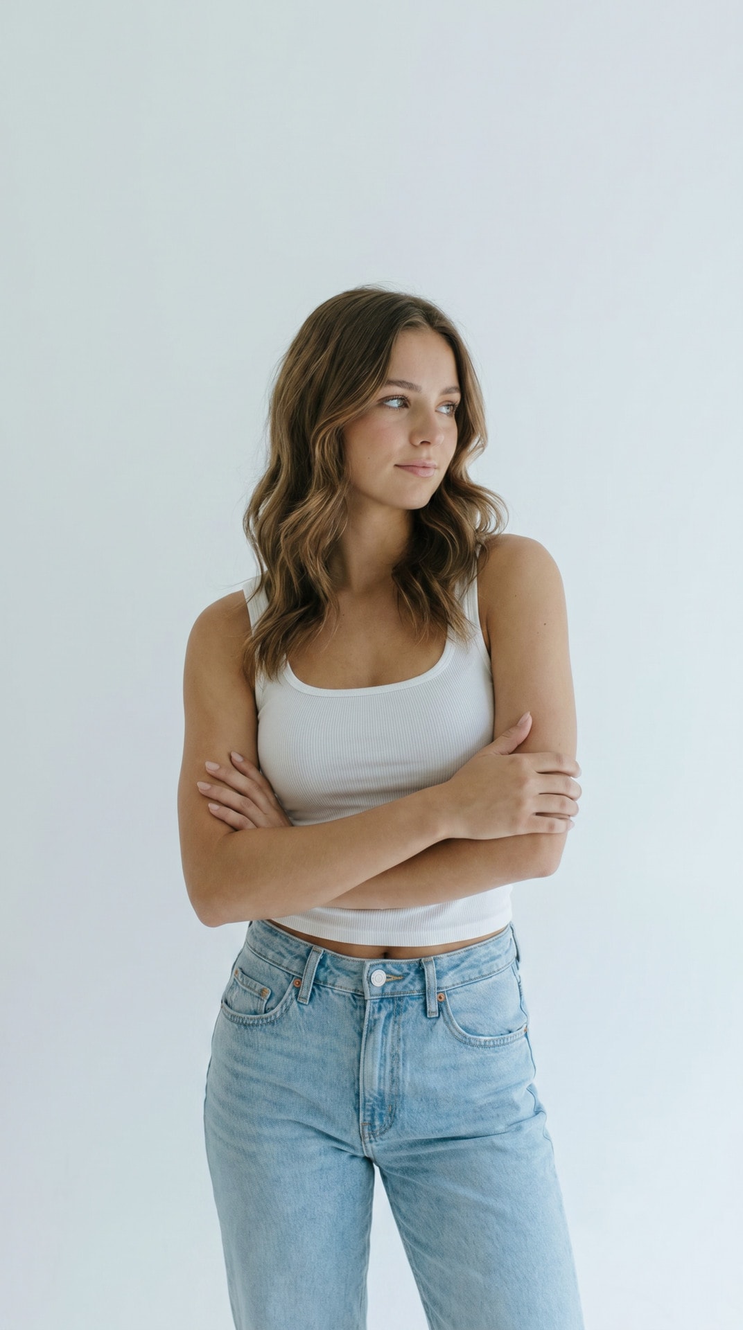 White Tank Denim Crossed Arms Studio