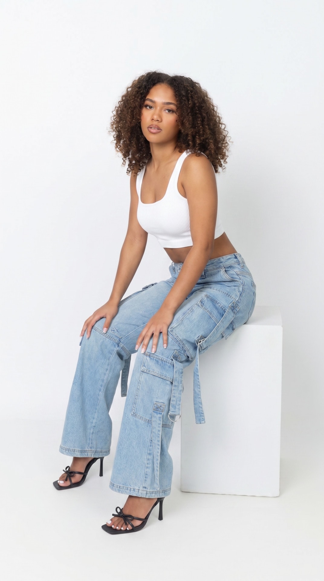 White Tank Denim Cube Studio Sit