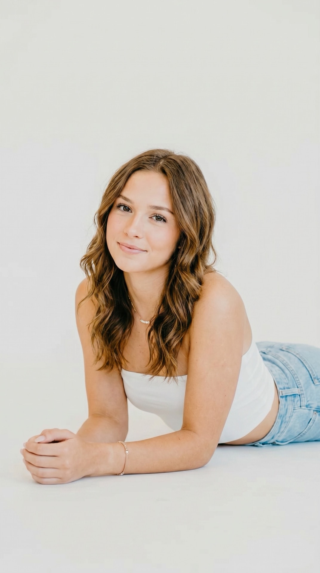 White Tank Denim Recline Closeup