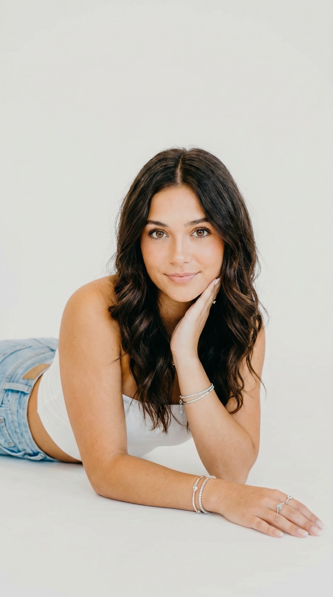 White Tank Denim Recline Portrait