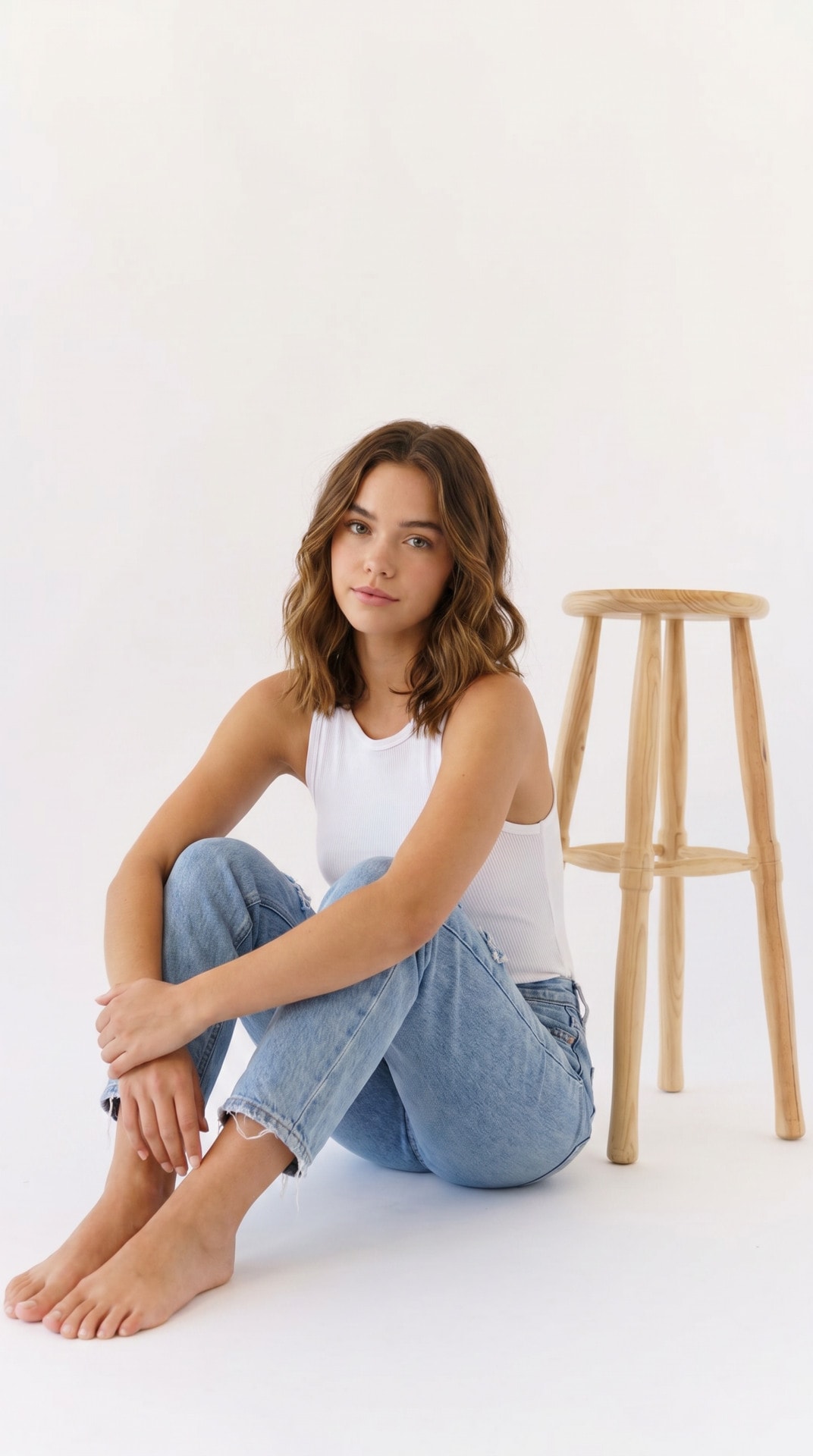 White Tank Denim Stool Studio Sit