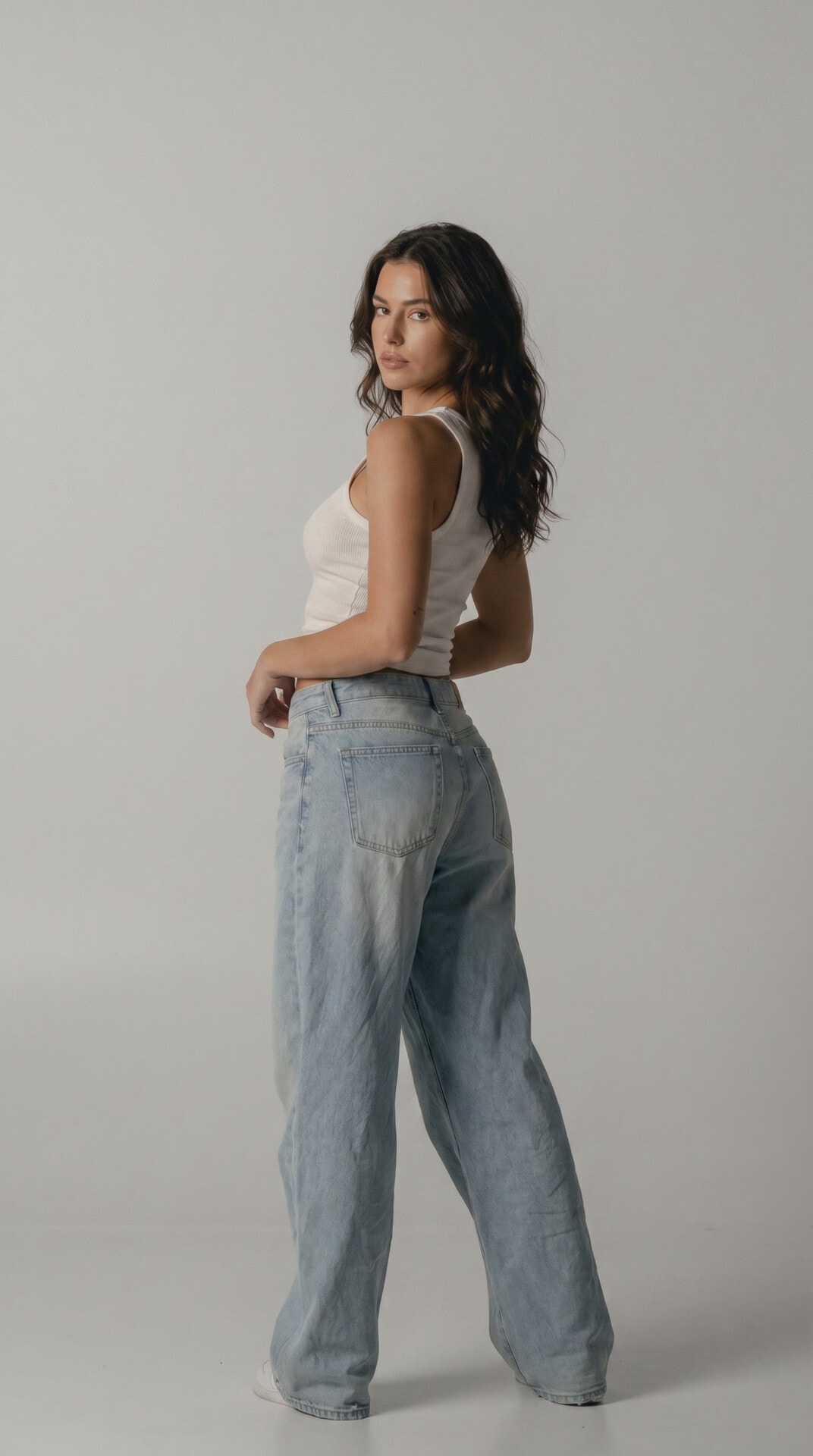 White Tank Light Denim Back Studio