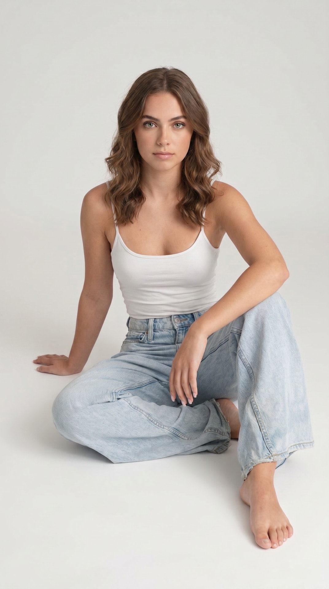 White Tank Tulle Denim Floor Sit